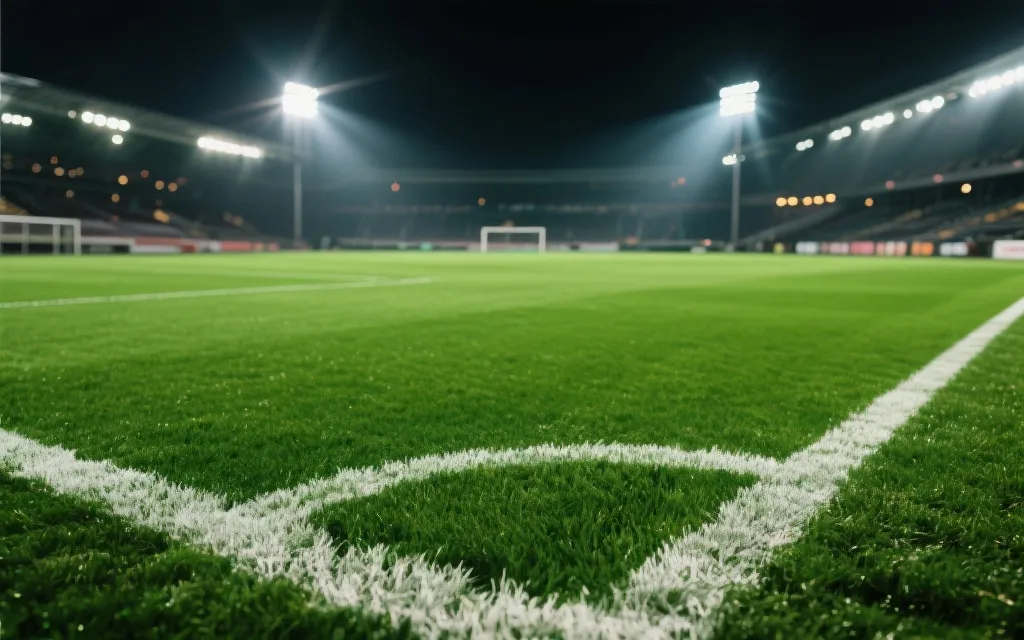 草坪细节与球场灯光形成的高对比赛事氛围